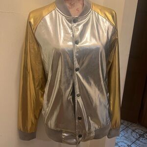 Stylish Metallic Bomber Jacket in Silver and Gold